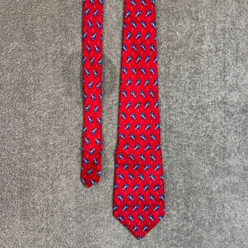 Brooks Brothers Mens Red Blue Lobster Silk Necktie Nautical Animal Print Tie